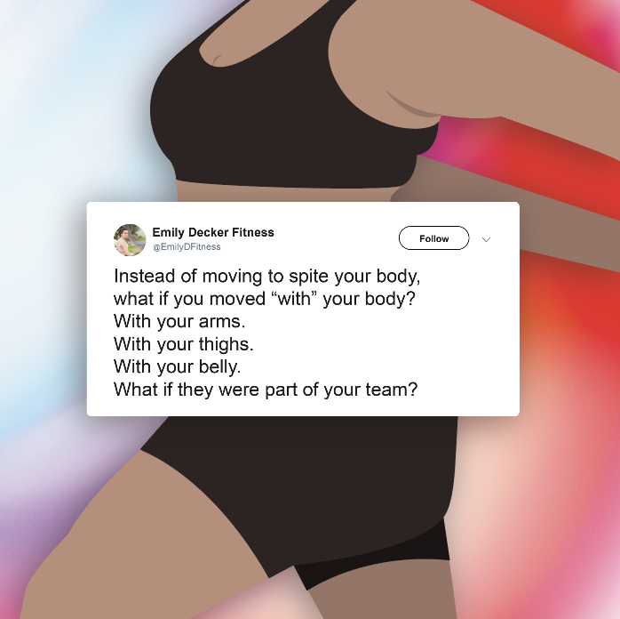 woman's figure illustration with tweet overlay