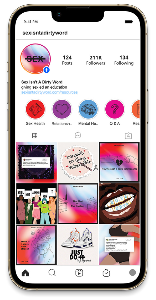 mockup of IG profile for Sex Isnt a Dirty Word