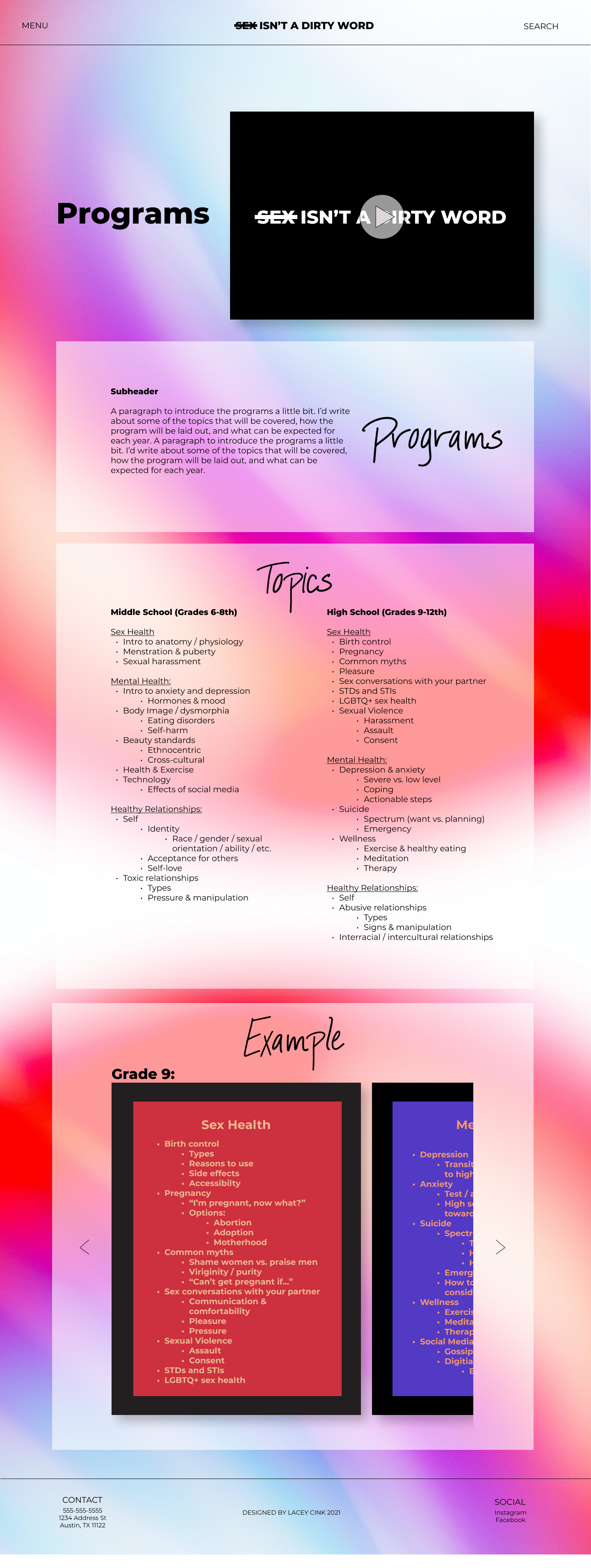 programs webpage with text and illustrations