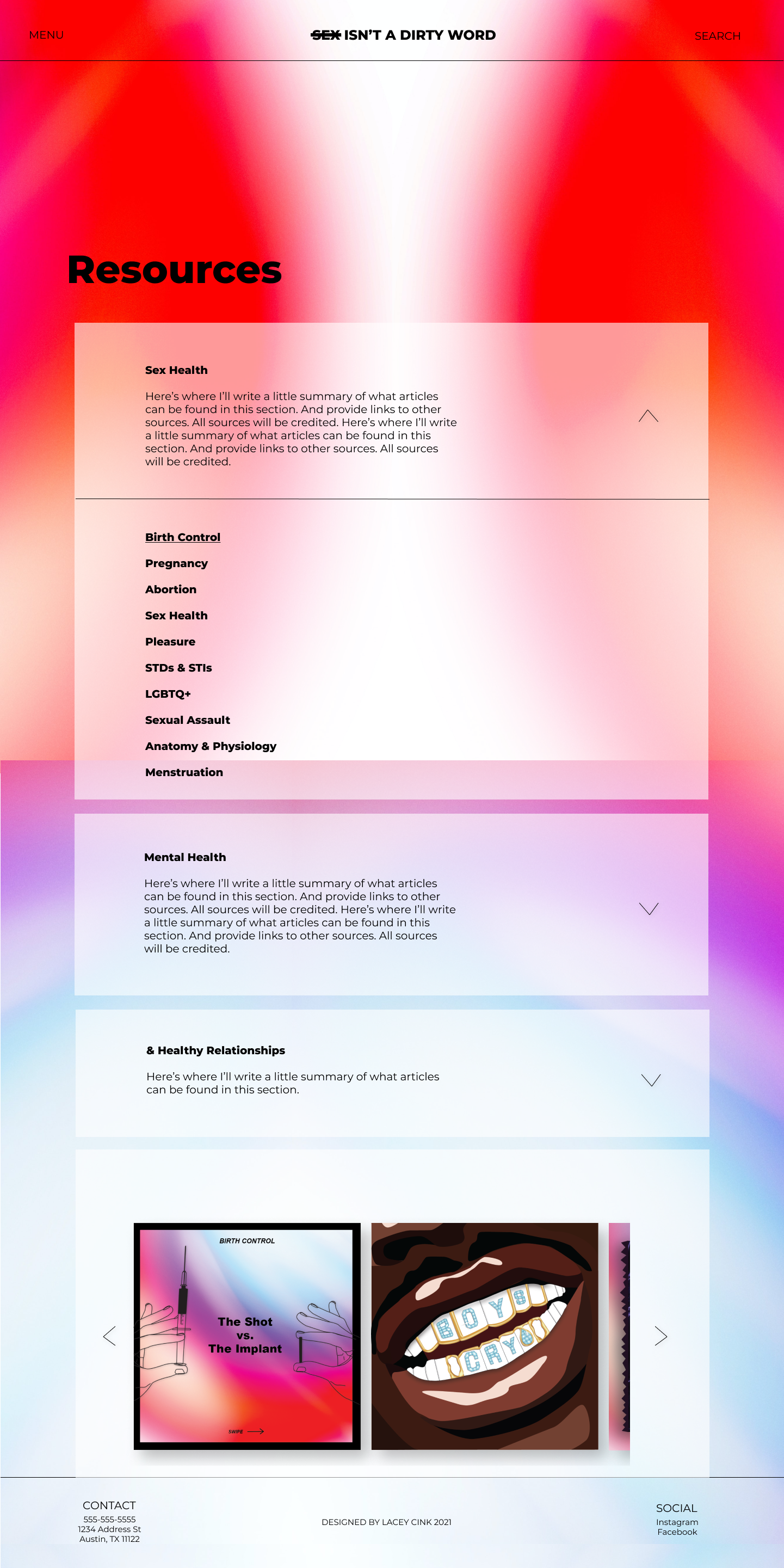 resources webpage with articles links, text, and illustrations
