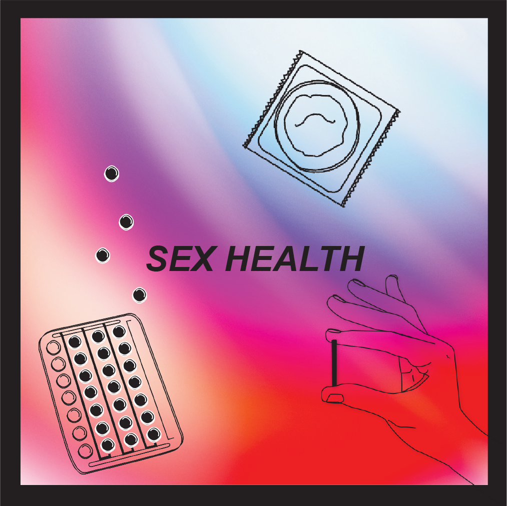 illustrations of birth control and a condom